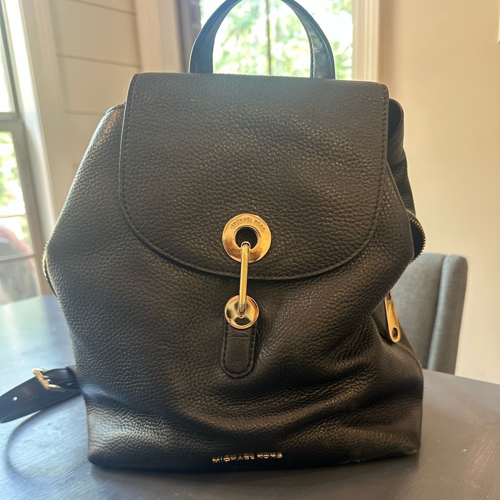 Michael Kors Black Pebbled Leather Raven Medium Backpack